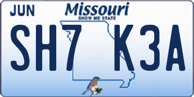 MO license plate SH7K3A