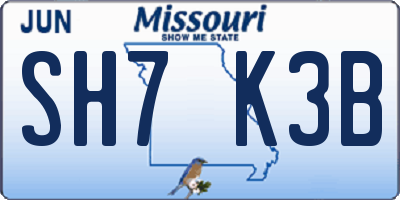 MO license plate SH7K3B