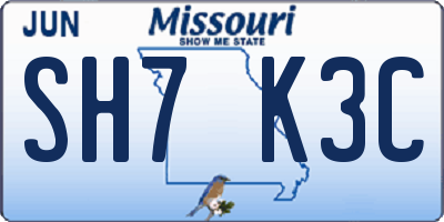 MO license plate SH7K3C