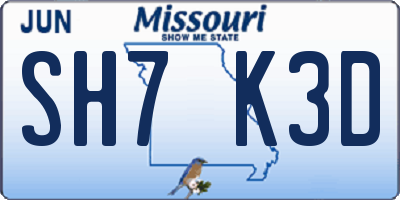 MO license plate SH7K3D
