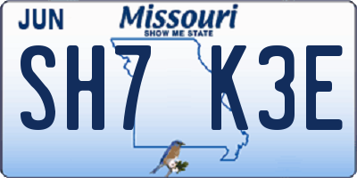 MO license plate SH7K3E