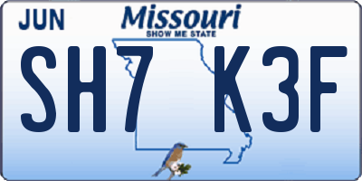 MO license plate SH7K3F