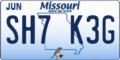 MO license plate SH7K3G