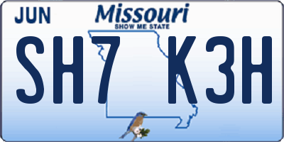 MO license plate SH7K3H