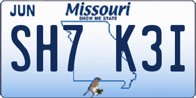 MO license plate SH7K3I