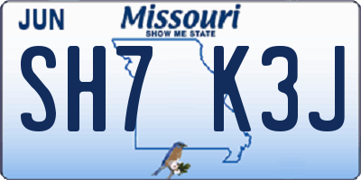 MO license plate SH7K3J