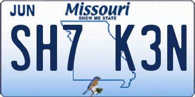 MO license plate SH7K3N