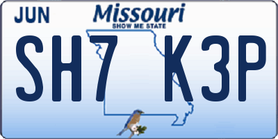 MO license plate SH7K3P