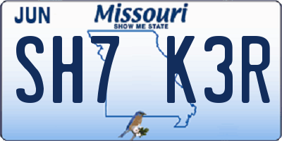 MO license plate SH7K3R