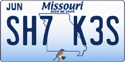 MO license plate SH7K3S