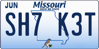MO license plate SH7K3T