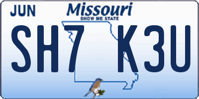 MO license plate SH7K3U