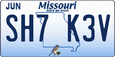 MO license plate SH7K3V