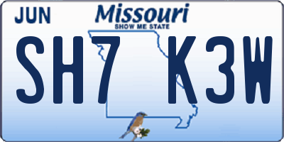 MO license plate SH7K3W