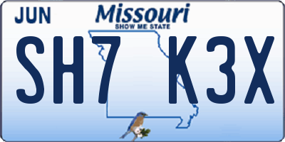 MO license plate SH7K3X