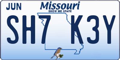 MO license plate SH7K3Y