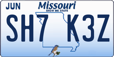 MO license plate SH7K3Z