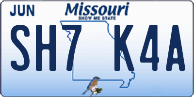 MO license plate SH7K4A
