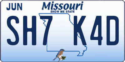 MO license plate SH7K4D