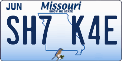 MO license plate SH7K4E