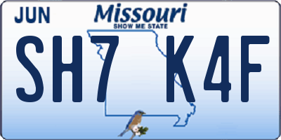 MO license plate SH7K4F