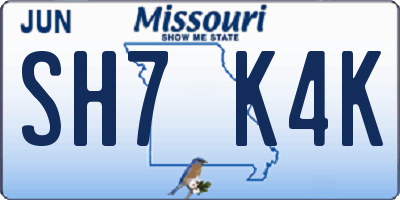 MO license plate SH7K4K
