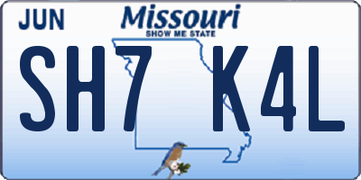 MO license plate SH7K4L