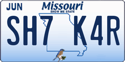 MO license plate SH7K4R