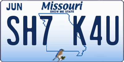 MO license plate SH7K4U