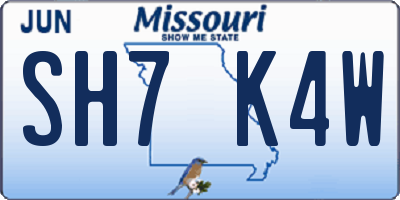 MO license plate SH7K4W