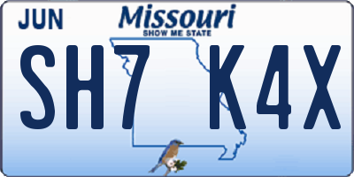 MO license plate SH7K4X