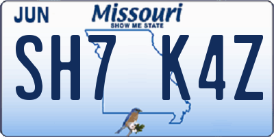 MO license plate SH7K4Z