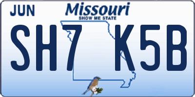 MO license plate SH7K5B