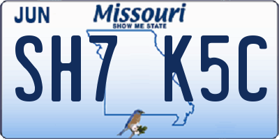MO license plate SH7K5C