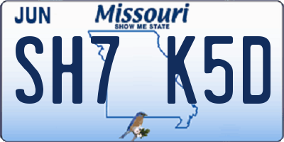 MO license plate SH7K5D