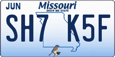 MO license plate SH7K5F
