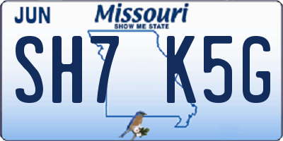 MO license plate SH7K5G