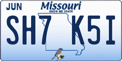 MO license plate SH7K5I