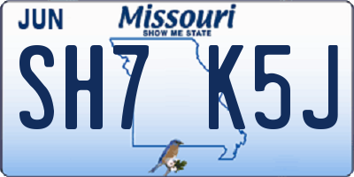 MO license plate SH7K5J
