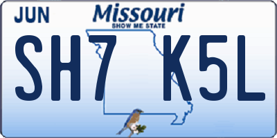 MO license plate SH7K5L