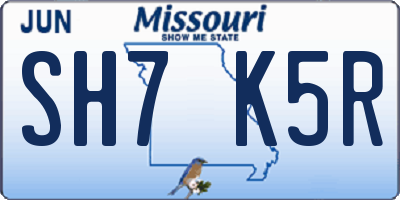 MO license plate SH7K5R