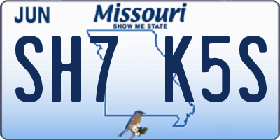 MO license plate SH7K5S