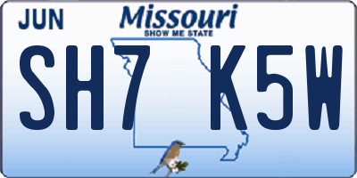 MO license plate SH7K5W