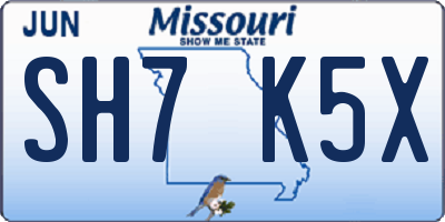 MO license plate SH7K5X