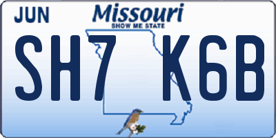MO license plate SH7K6B