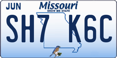 MO license plate SH7K6C