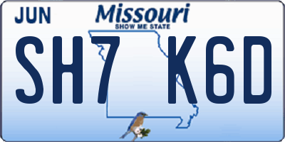 MO license plate SH7K6D