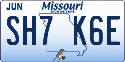 MO license plate SH7K6E