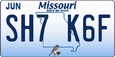 MO license plate SH7K6F