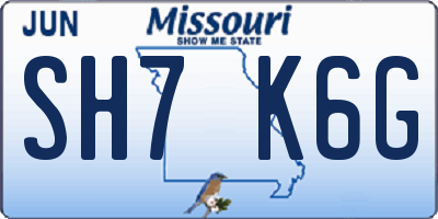 MO license plate SH7K6G